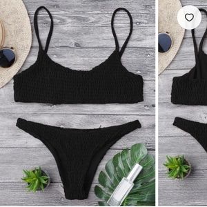 Zaful Smocked Black Bikini NWT & Liner